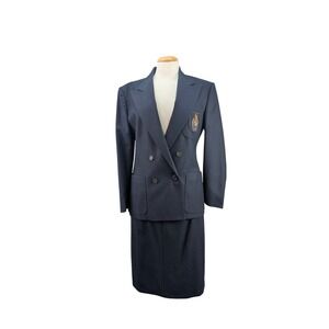 VTG Ralph Lauren Blazer‎ Skirt Set Women's 8 Navy Double Breasted Old Money USA